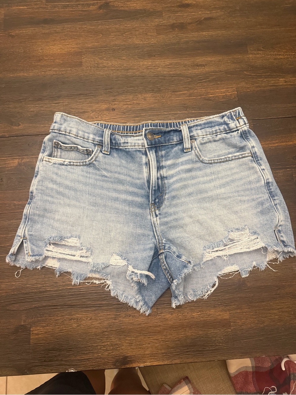 aerie Light Wash Distressed Denim Shorts